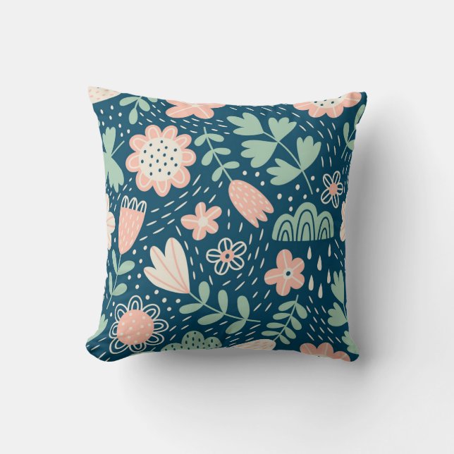 Coussin Tissu étoffé floral dessiné à la main. Motif Seame (Recto)