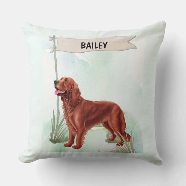 Coussin Tissu personnalisé à l'aquarelle Setter Irlandais  (Recto)