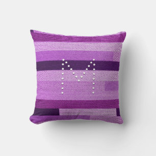 Coussin Tissu rayé violet Customisé Monogramme