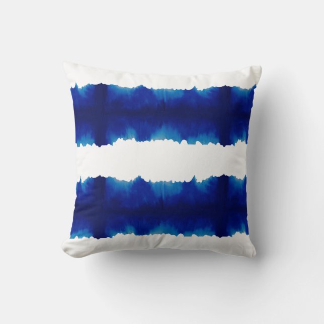 Coussin Tissu Shibori Moderne Bleu Grande Bande Tie Dye (Recto)