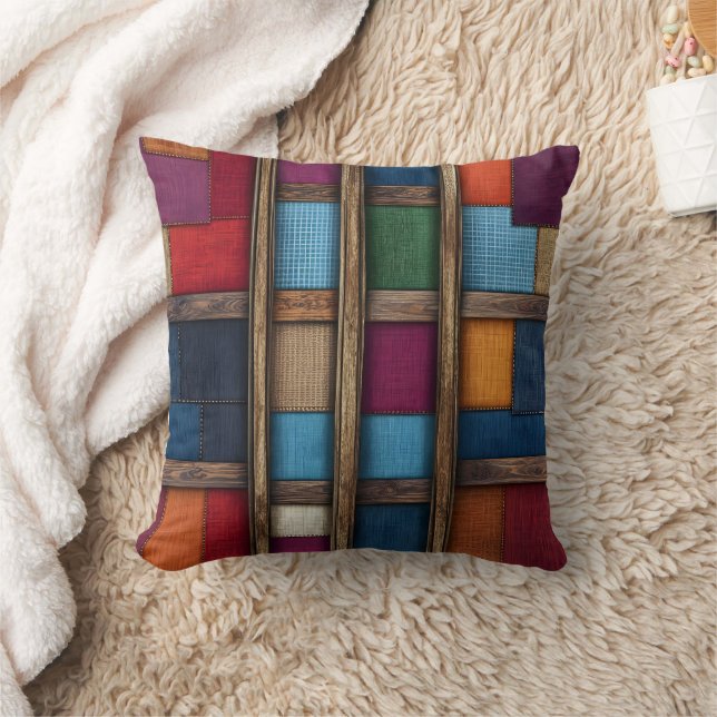 Coussin Tissus clairs sur bois rustique (Couverture)