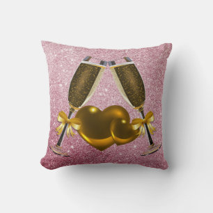 Coussin Toast Champagne Double Coeur Rose Parties scintill