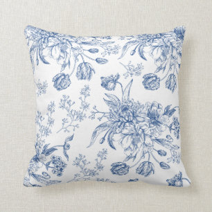 Coussin Toile bleu fleurit le carreau