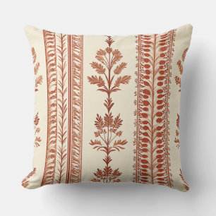Coussin Toile botanique en terre cuite vintage sur fond cr