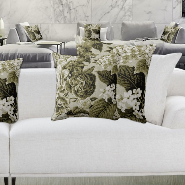 Coussin Toile botanique et florale noire et blanche (Créateur téléchargé)