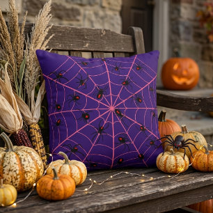 Coussin Toile d'araignée noire rose Art motif Halloween