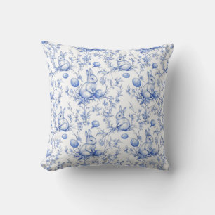 Coussin Toile De Jouy Bleu Bunny Pâques