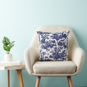 Coussin Toile de Jouy Quatre parties du motif bleu du mond