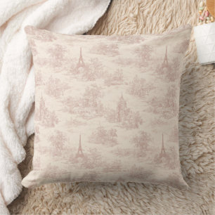 Coussin Toile de Jouy rose romantique motif campagne (1)