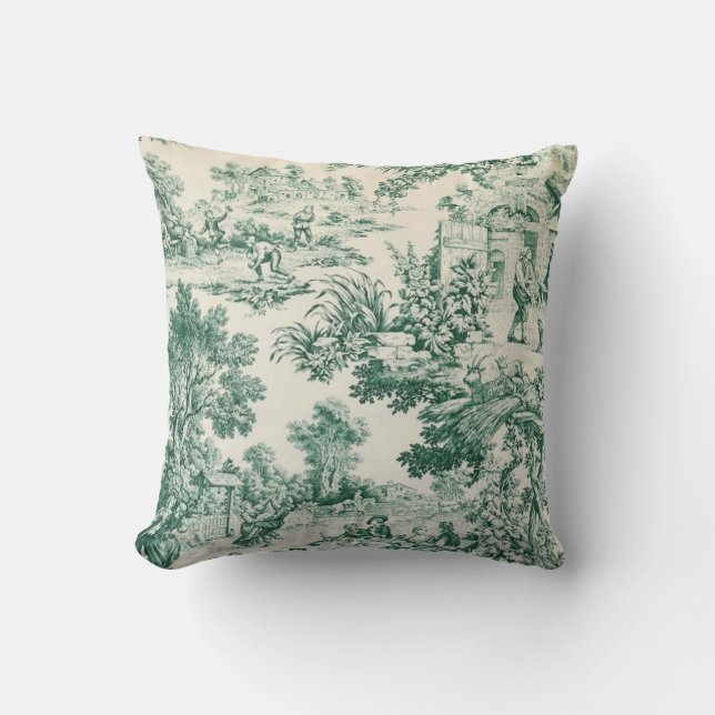 Coussin Toile de Jouy verte (Recto)