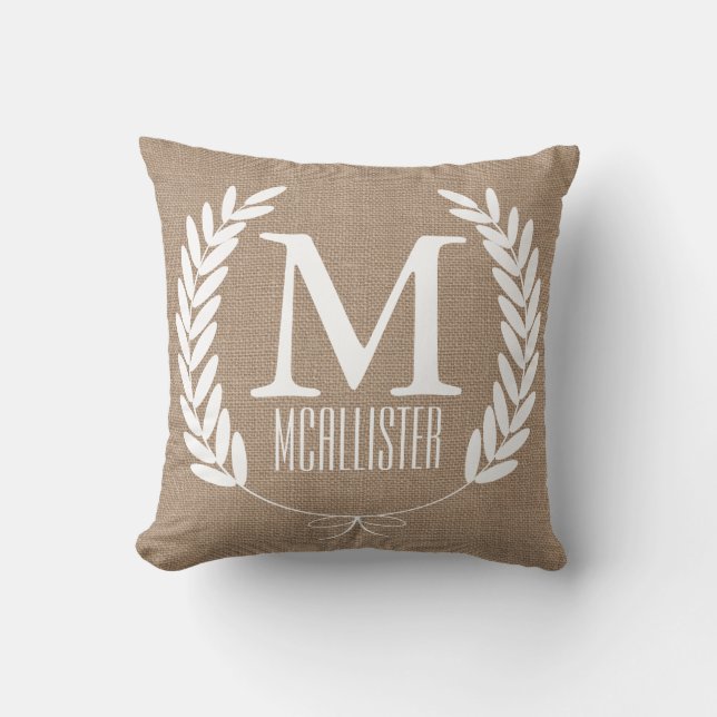 Coussin Toile de jute blanche de lauriers de blé - (Recto)