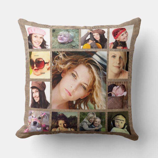 Coussin Toile de jute de Faux avec le collage de photo (Recto)