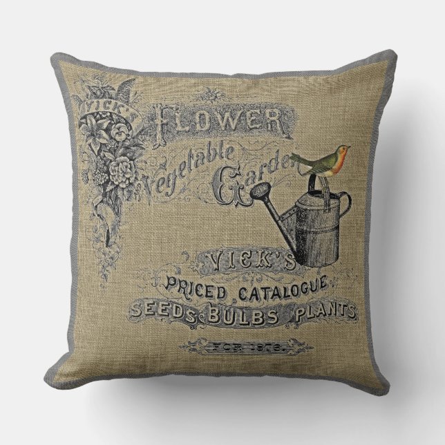 Coussin Toile de jute de jardinage de Robin de boîte (Recto)