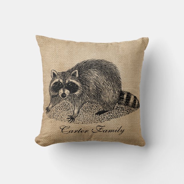 Coussin Toile de jute de raton laveur personnalisée (Recto)