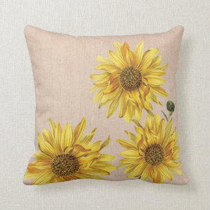 Coussin Toile de jute et carreau rustiques de tournesols