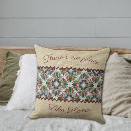 Coussin Toile de jute rustique et fleurs
