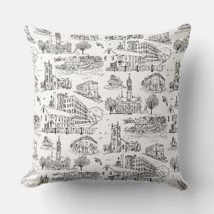 Coussin Toile de Mill City (Lowell, MA) Noir/Blanc