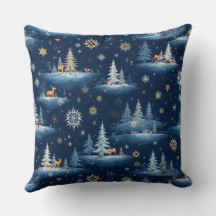 Coussin Toile de vacances, cerfs d'arbres et flocons de ne
