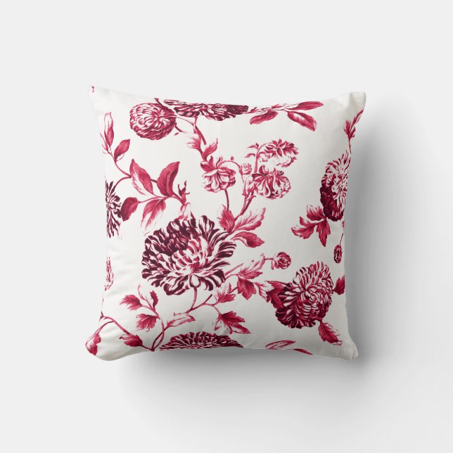 Coussin Toile floral de rouge de cerise et blanc No.2 (Recto)