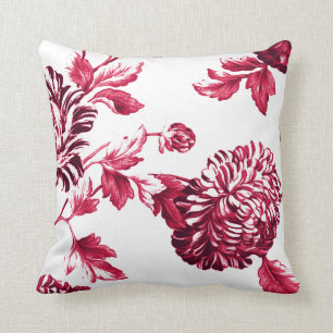 Coussin Toile floral de rouge de cerise et blanc No.2
