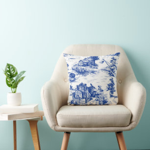 Coussin Toile française bleue personnalisée