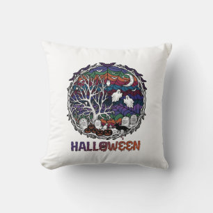 Coussin Toiles d'araignée d'Halloween Arbres Fantômes Citr