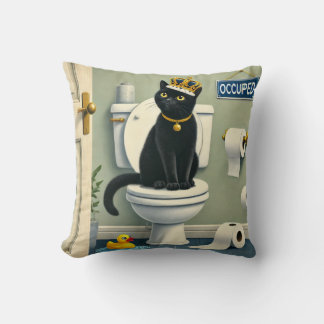 Coussin Toilette de chat noir King - Humour de salle de ba
