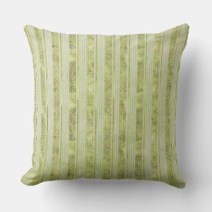 COUSSIN TONS VERT AVEC BRANCHES FEUILLES & STRIPES