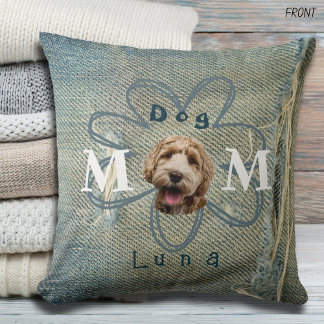 Coussin Torn Blue Denim Jeans Trou et chien