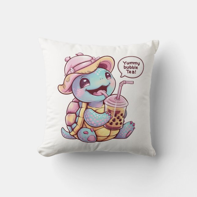 Coussin Tortue caricaturale adorable : Cosy, Kawaii Vibes (Recto)