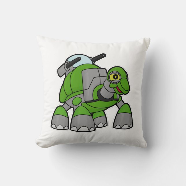 Coussin Tortue comme robot avec canons (Recto)