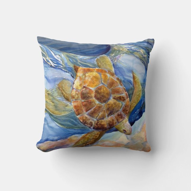 Coussin Tortue de mer 20 x 20" carreau de coton (Recto)