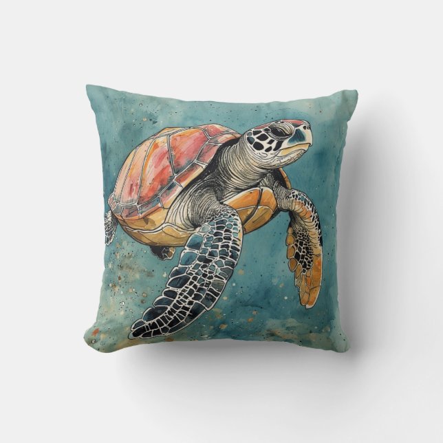 Coussin Tortue de mer aquarelle (Recto)