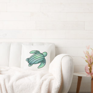 Coussin tortue de mer peinte à l'aquarelle dessin animé bl