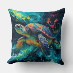 Coussin Tortue de mer psychédélique en océan Abstrait
