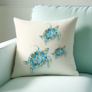 Coussin Tortue de mer turquoise tropicale aquarelle