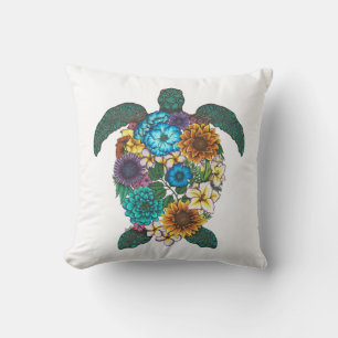 Coussin Tortue florale couleur fond blanc