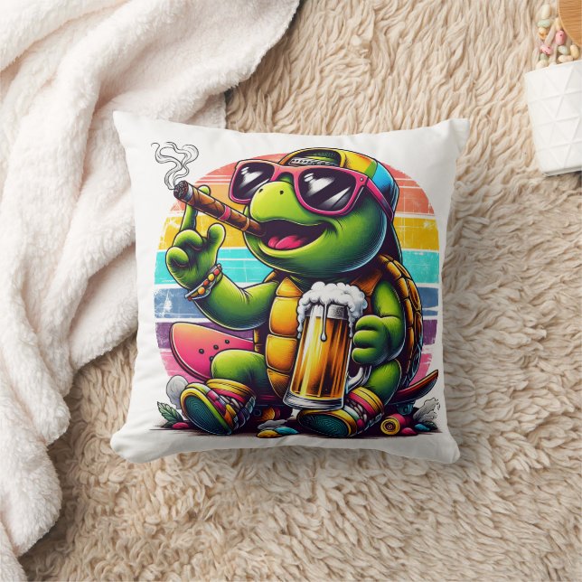 Coussin Tortue joyeuse au coucher du soleil (Couverture)