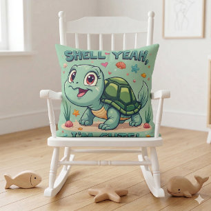 Coussin Tortue Mignonne Kawaii avec un jeu de mots drôle s