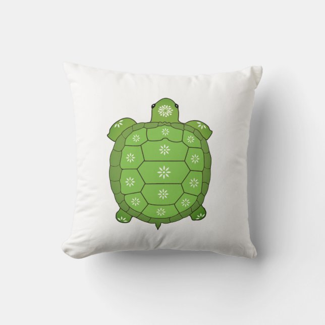 Coussin Tortue verte artistique moderne sur blanc (Recto)