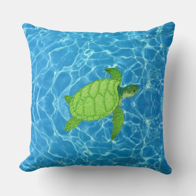 Coussin Tortue verte sur eau turquoise (Recto)