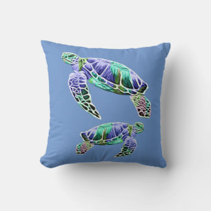 Coussin Tortues de mer bleu vert