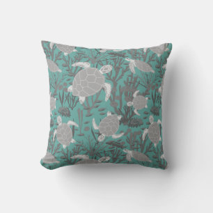 Coussin Tortues marines bleu gris