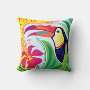 Coussin Toucan avec fleur tropicale