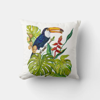 Coussin Toucan Coloré Aquarelle Oiseau Tropical
