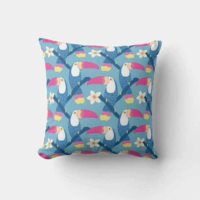 Coussin Toucan tropical : motif floral vibrant. (Recto)