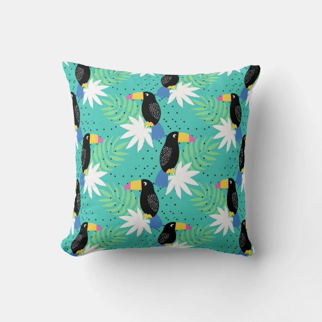 Coussin Toucans sur Teal (Recto)