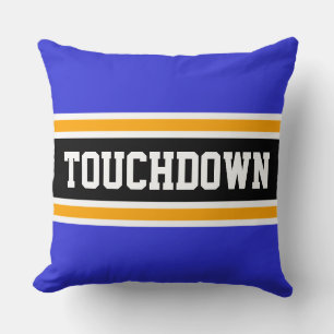 Coussin TOUCHDOWN Noir Gras Orange Bleu Royal Rayures