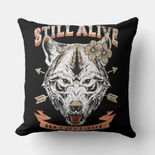 Coussin Toujours en vie ne s'approche pas Tatoo loup drôle