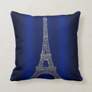 Coussin Tour Eiffel Argent et Bleu Royal, Glamour Moderne 